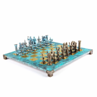 Ensemble de Jeu d'Échecs Gréco-Romain en Métal - Pièces Bronze et Bleues avec Échiquier en Métal 44 x 44 cm et Coffret de Rangement - Image 12