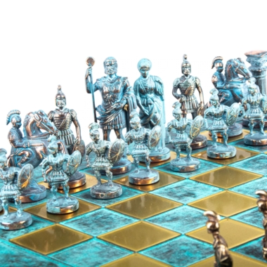 Ensemble de Jeu d'Échecs Gréco-Romain en Métal - Pièces Bronze et Bleues avec Échiquier en Métal 44 x 44 cm et Coffret de Rangement - Image 16