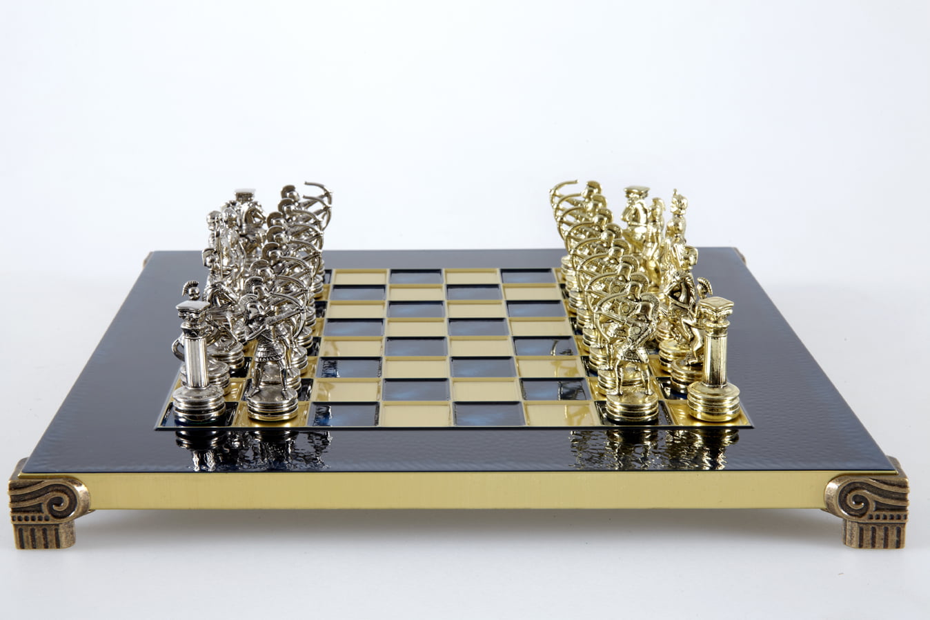 Petit Ensemble de Jeu d'Échecs en Métal Argenté et Or Archers - Coffret en Bois Stratifié avec Échiquier en Métal - Image 21