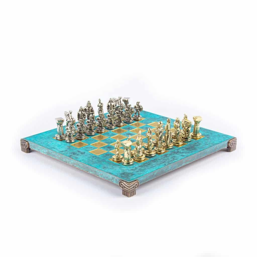 Petit Jeu d'Echecs Guerrier Spartiate - Pièces Dorées & Argentées avec Plateau de Jeu sur Pied en Metal - Image 24