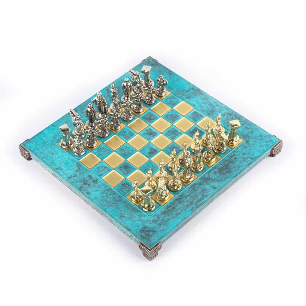 Petit Jeu d'Echecs Guerrier Spartiate - Pièces Dorées & Argentées avec Plateau de Jeu sur Pied en Metal - Image 28