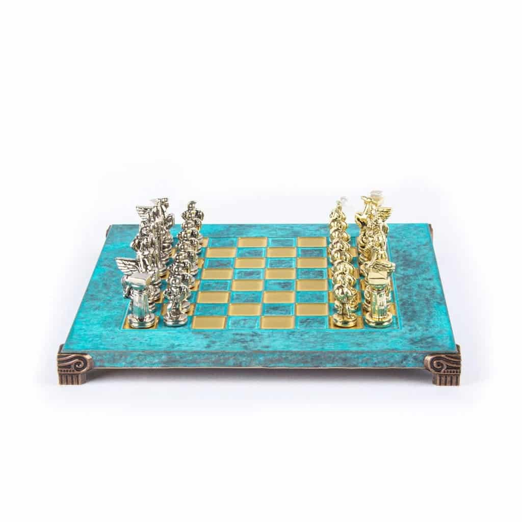 Petit Jeu d'Echecs Guerrier Spartiate - Pièces Dorées & Argentées avec Plateau de Jeu sur Pied en Metal - Image 25