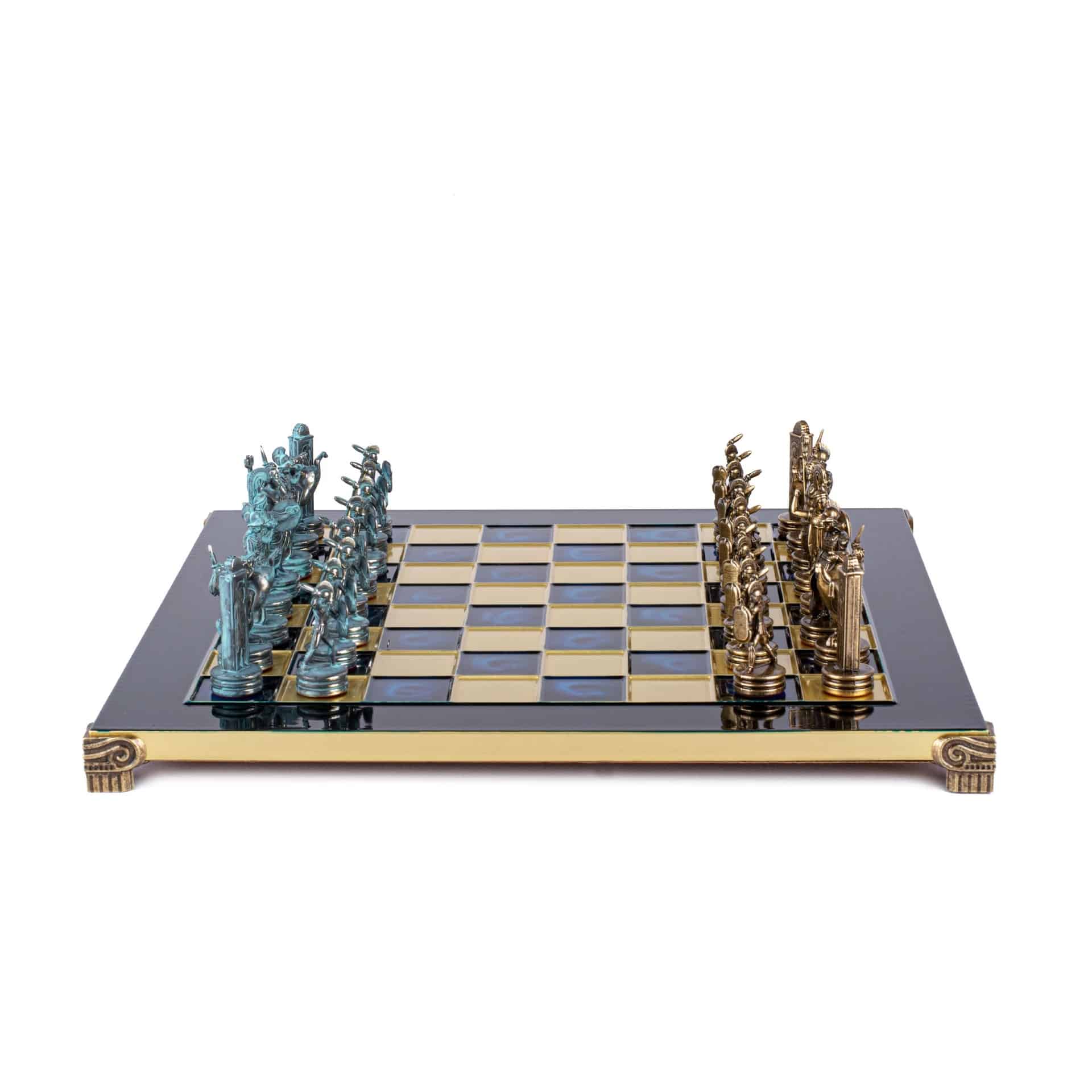 Ensemble d'Échecs Mythologie Grecque en Métal – Pièces Bronze et Bleu avec Échiquier en Métal - Image 6