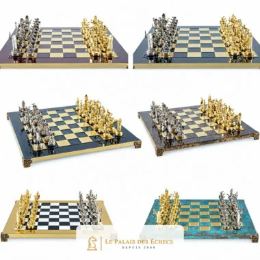 Ensemble Mythologie Grecque, pièces or et argent sur échiquier en variantes de couleur