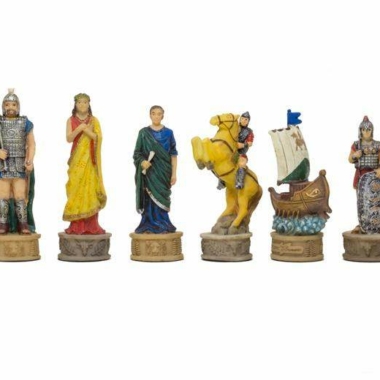 Alternative view of Ensemble de Jeu d'Echecs sur le Thème de la Guerre de Troie - Pièces Peintes à la main et Echiquier en Similicuir 48x48cm