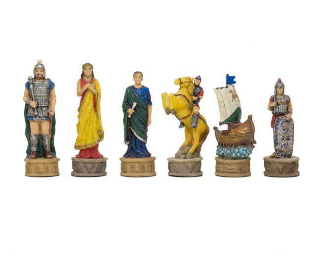 Ensemble de Jeu d'Echecs sur le Thème de la Guerre de Troie - Pièces Peintes à la main et Echiquier en Similicuir 48x48cm - Image 2