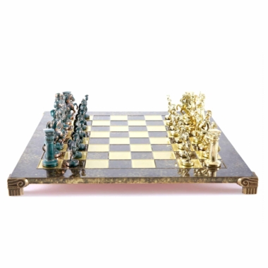 Jeu d'Echecs Greco-Romain - Pièces Vertes et Dorées avec Plateau de Jeu en Metal - Image 3