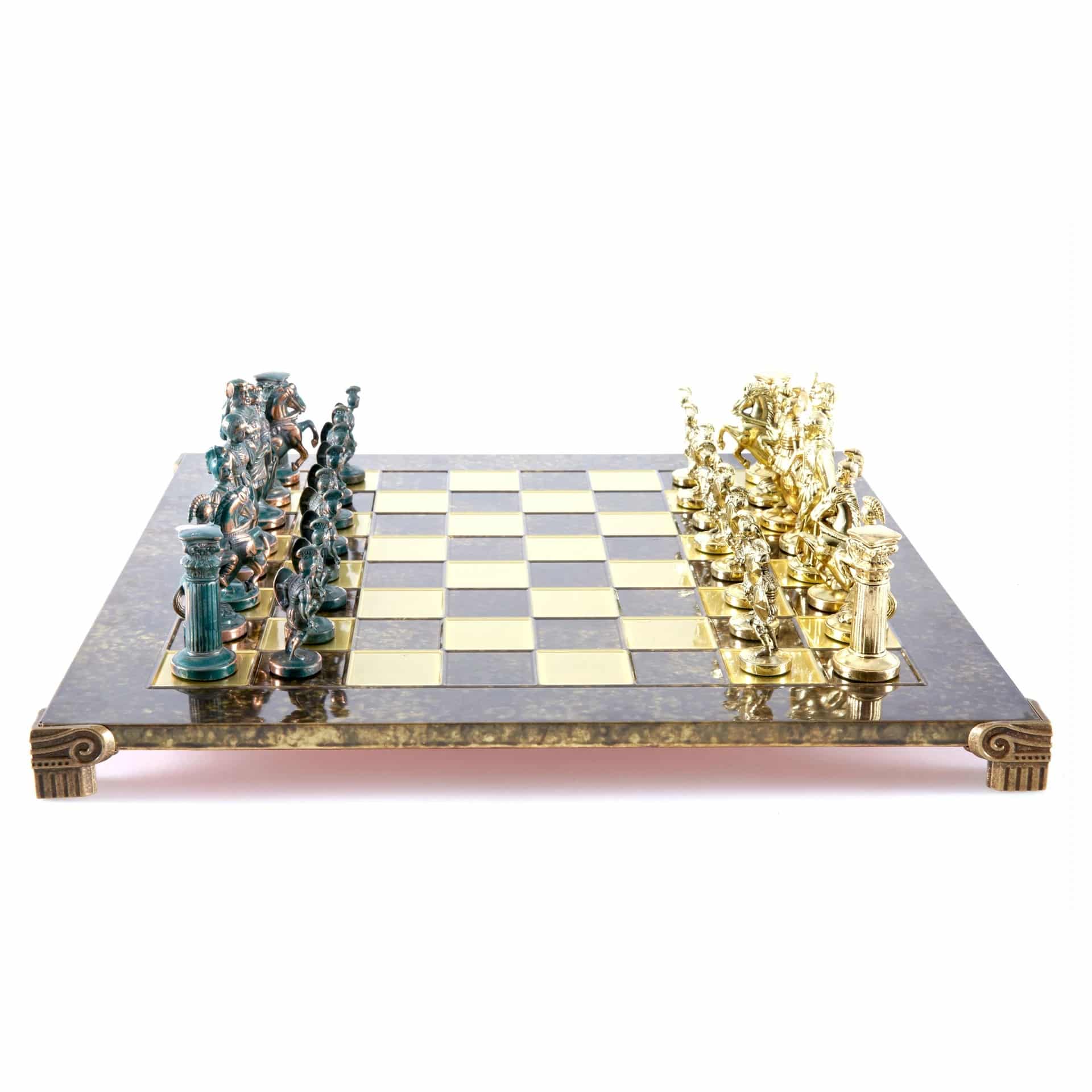 Jeu d'Echecs Greco-Romain - Pièces Vertes et Dorées avec Plateau de Jeu en Metal - Image 3