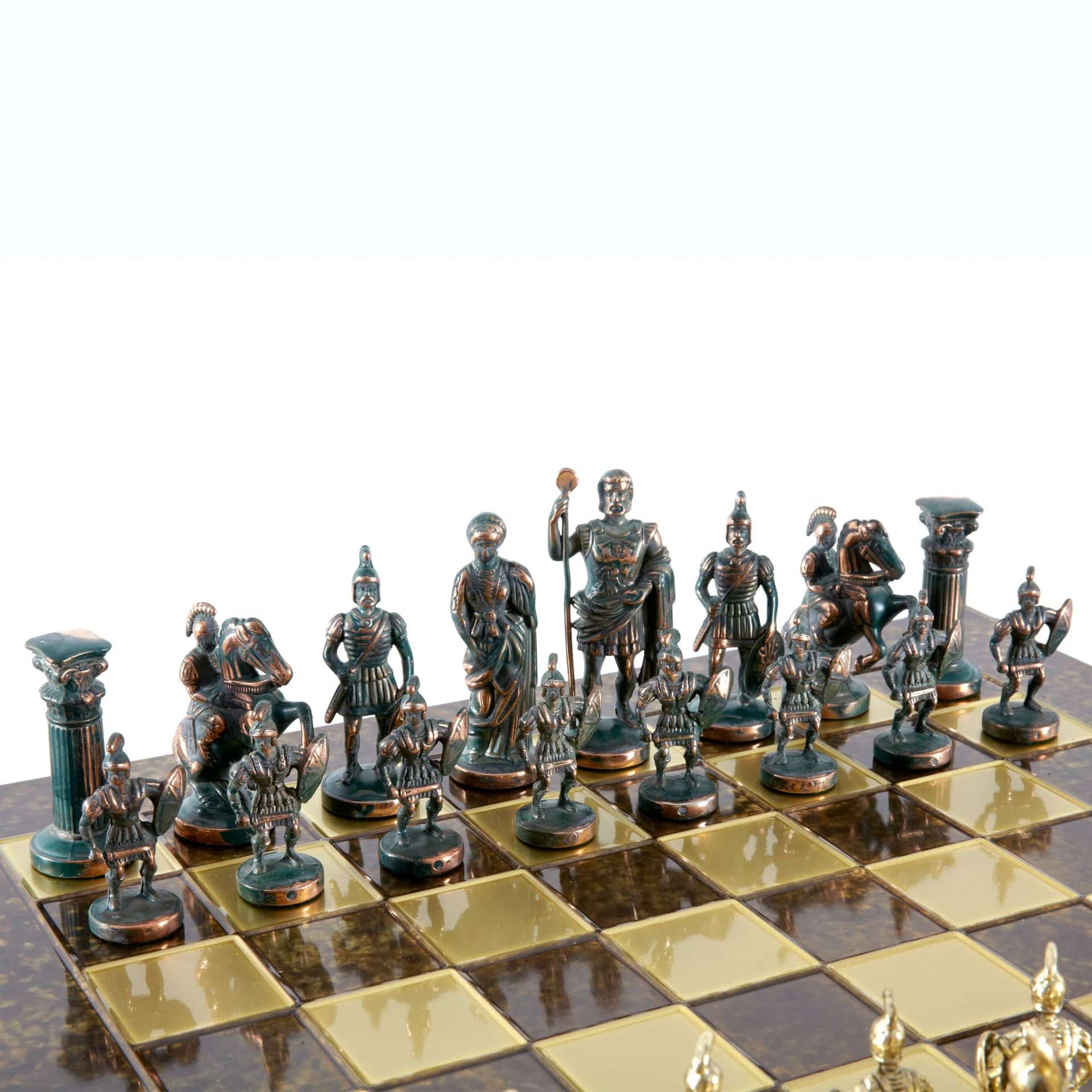 Jeu d'Echecs Greco-Romain - Pièces Vertes et Dorées avec Plateau de Jeu en Metal - Image 4