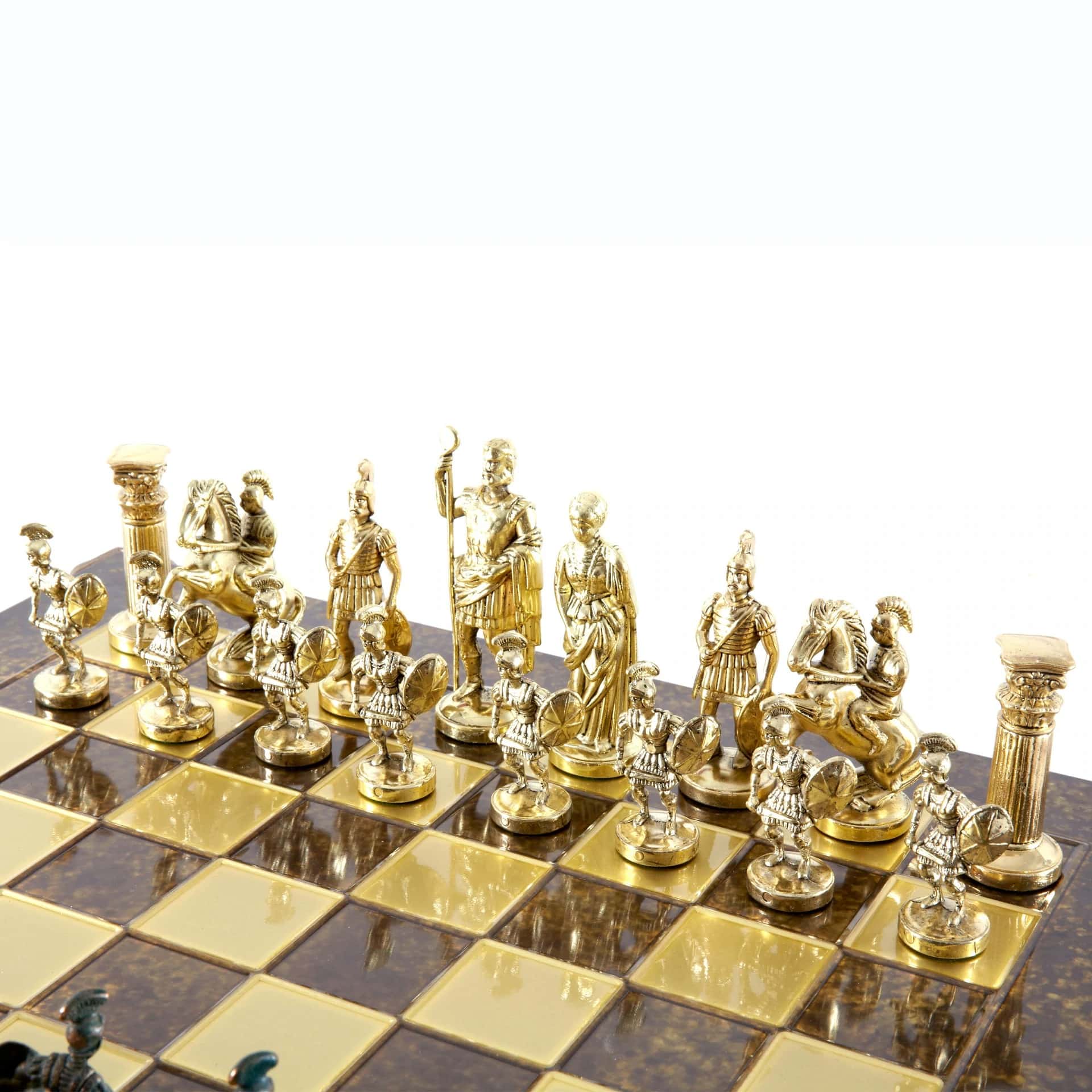 Jeu d'Echecs Greco-Romain - Pièces Vertes et Dorées avec Plateau de Jeu en Metal - Image 5