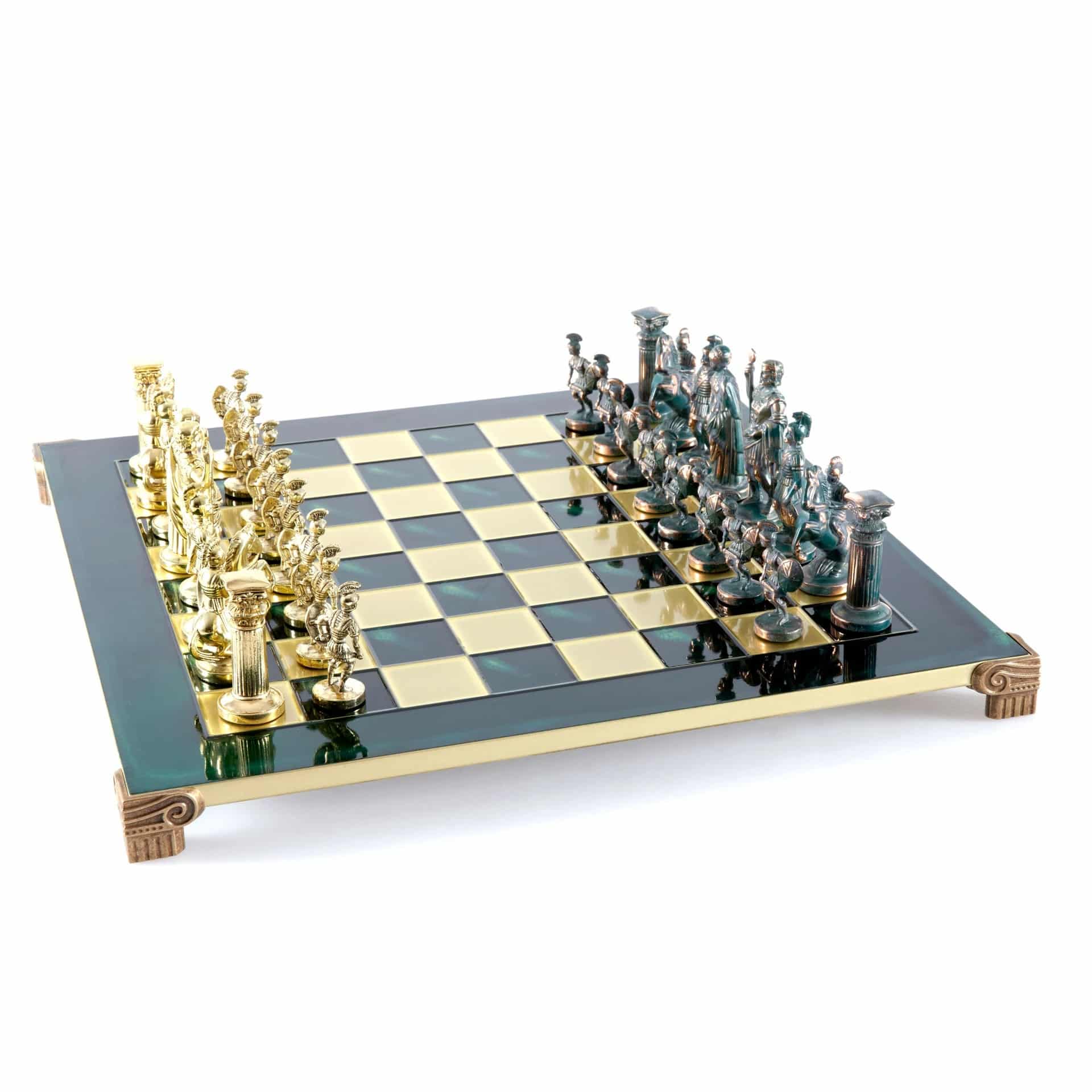 Jeu d'Echecs Greco-Romain - Pièces Vertes et Dorées avec Plateau de Jeu en Metal - Image 7