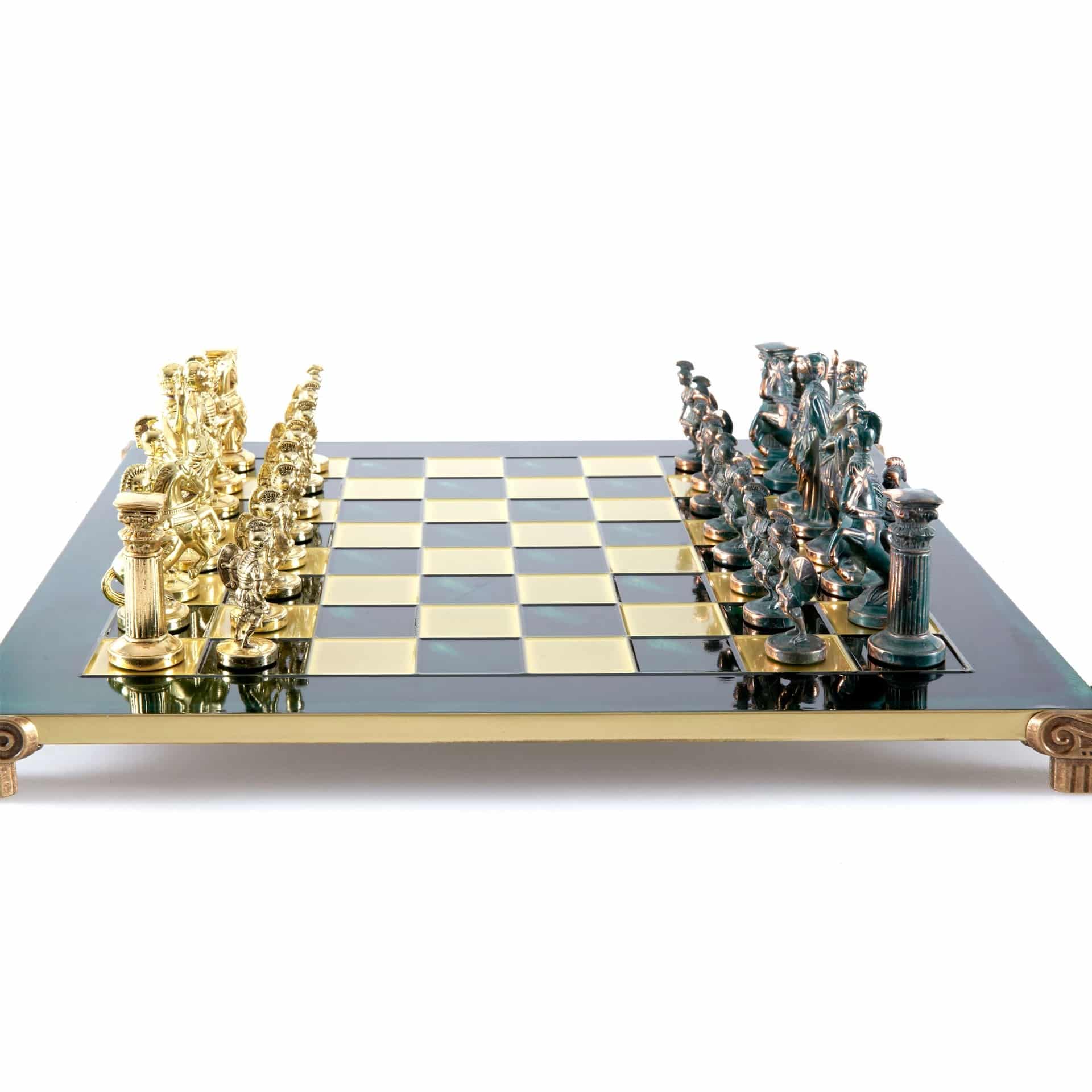 Jeu d'Echecs Greco-Romain - Pièces Vertes et Dorées avec Plateau de Jeu en Metal - Image 8