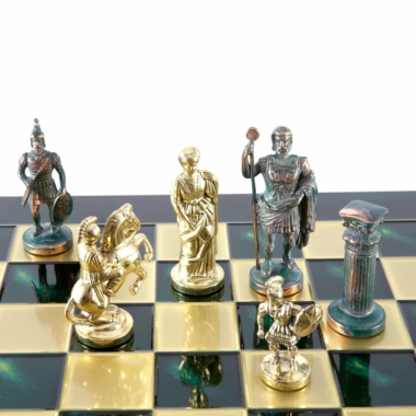 Jeu d'Echecs Greco-Romain - Pièces Vertes et Dorées avec Plateau de Jeu en Metal - Image 11