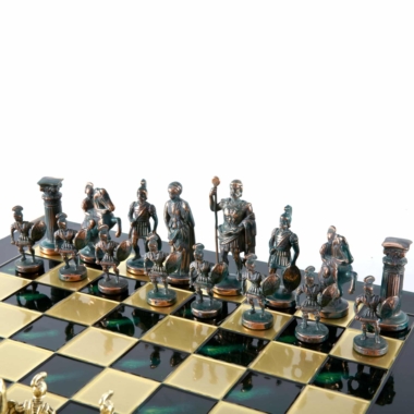 Jeu d'Echecs Greco-Romain - Pièces Vertes et Dorées avec Plateau de Jeu en Metal - Image 10