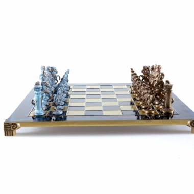 Ensemble de Jeu d'Échecs Gréco-Romain en Métal - Pièces Bronze et Bleues avec Échiquier en Métal 44 x 44 cm et Coffret de Rangement - Image 8