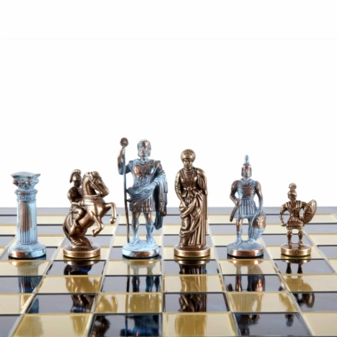 Ensemble de Jeu d'Échecs Gréco-Romain en Métal - Pièces Bronze et Bleues avec Échiquier en Métal 44 x 44 cm et Coffret de Rangement - Image 11