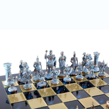 Ensemble de Jeu d'Échecs Gréco-Romain en Métal - Pièces Bronze et Bleues avec Échiquier en Métal 44 x 44 cm et Coffret de Rangement - Image 10
