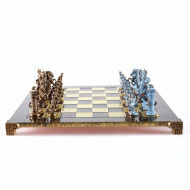 Ensemble de Jeu d'Échecs Gréco-Romain en Métal - Pièces Bronze et Bleues avec Échiquier en Métal 44 x 44 cm et Coffret de Rangement - Image 3