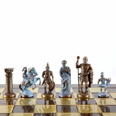 Ensemble de Jeu d'Échecs Gréco-Romain en Métal - Pièces Bronze et Bleues avec Échiquier en Métal 44 x 44 cm et Coffret de Rangement - Image 6