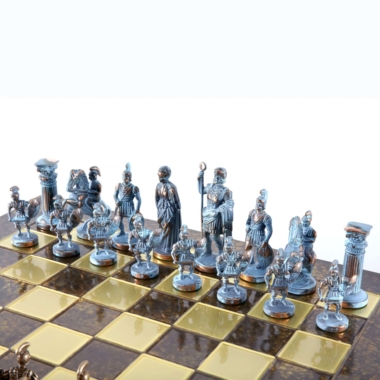 Ensemble de Jeu d'Échecs Gréco-Romain en Métal - Pièces Bronze et Bleues avec Échiquier en Métal 44 x 44 cm et Coffret de Rangement - Image 4