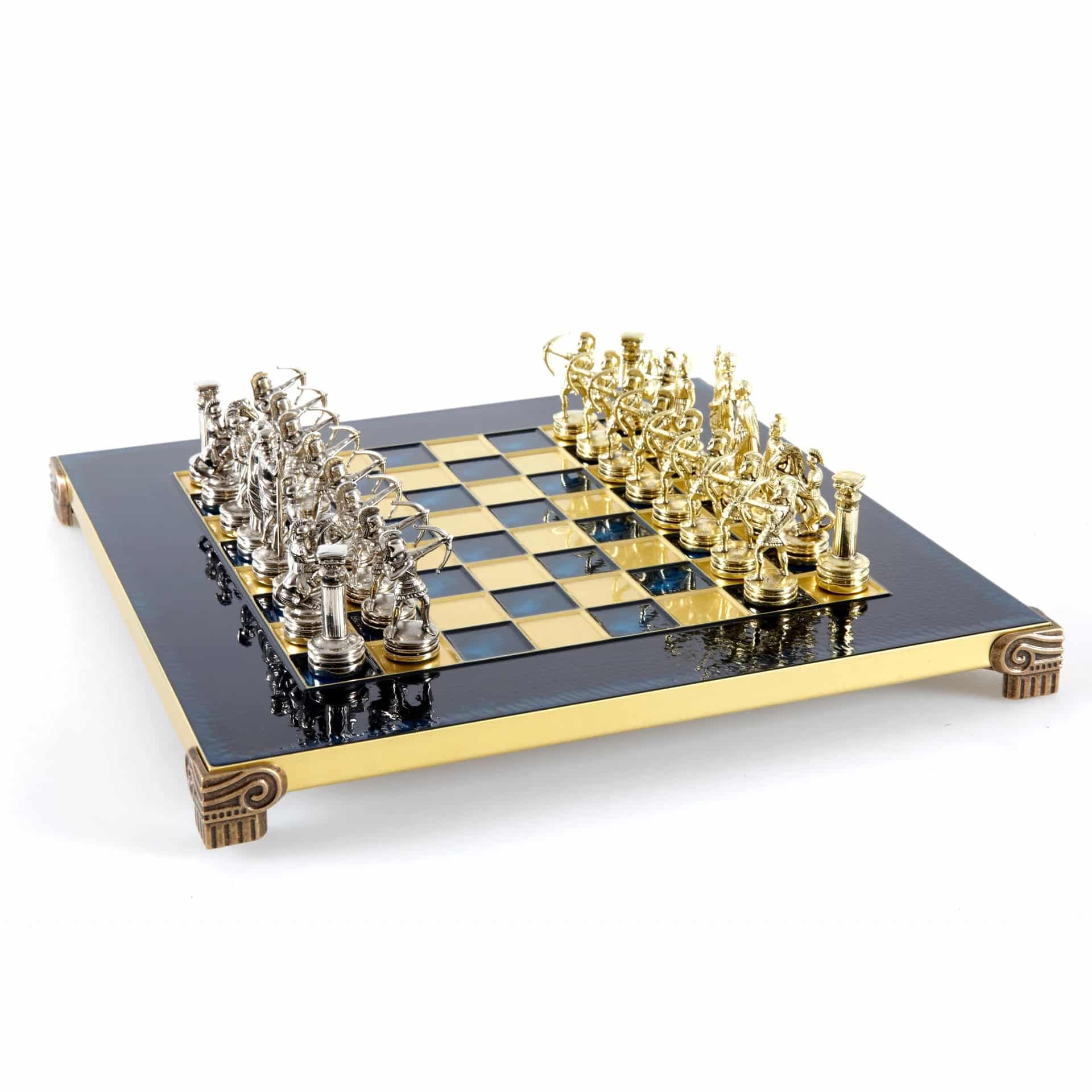 Petit Ensemble de Jeu d'Échecs en Métal Argenté et Or Archers - Coffret en Bois Stratifié avec Échiquier en Métal - Image 17