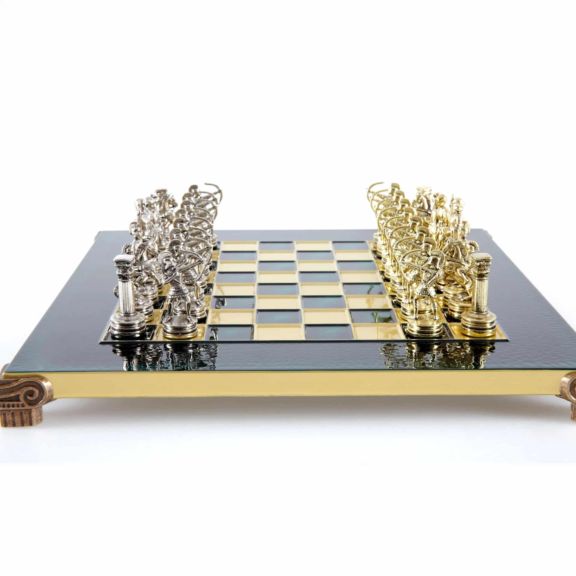 Petit Ensemble de Jeu d'Échecs en Métal Argenté et Or Archers - Coffret en Bois Stratifié avec Échiquier en Métal - Image 3
