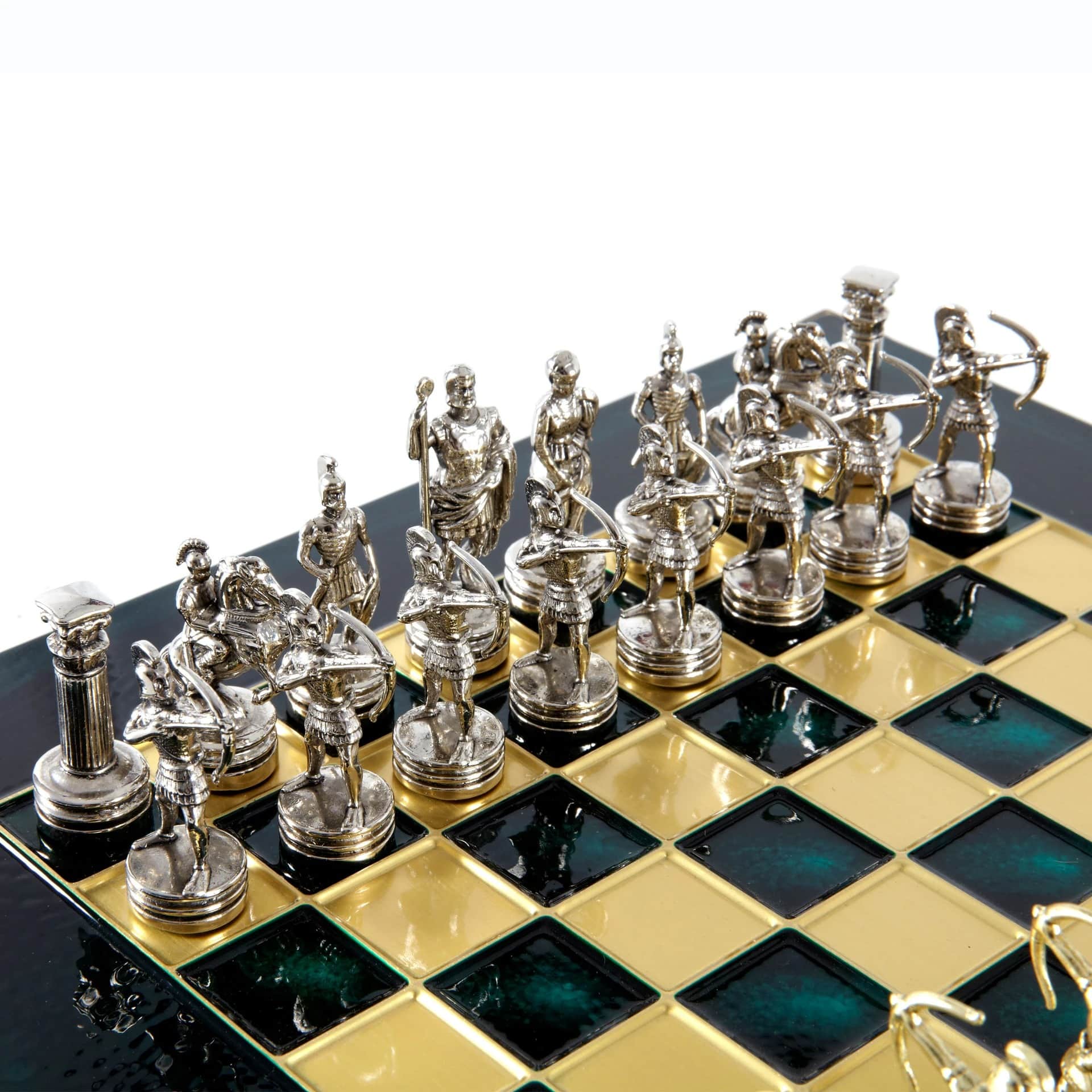 Petit Ensemble de Jeu d'Échecs en Métal Argenté et Or Archers - Coffret en Bois Stratifié avec Échiquier en Métal - Image 4
