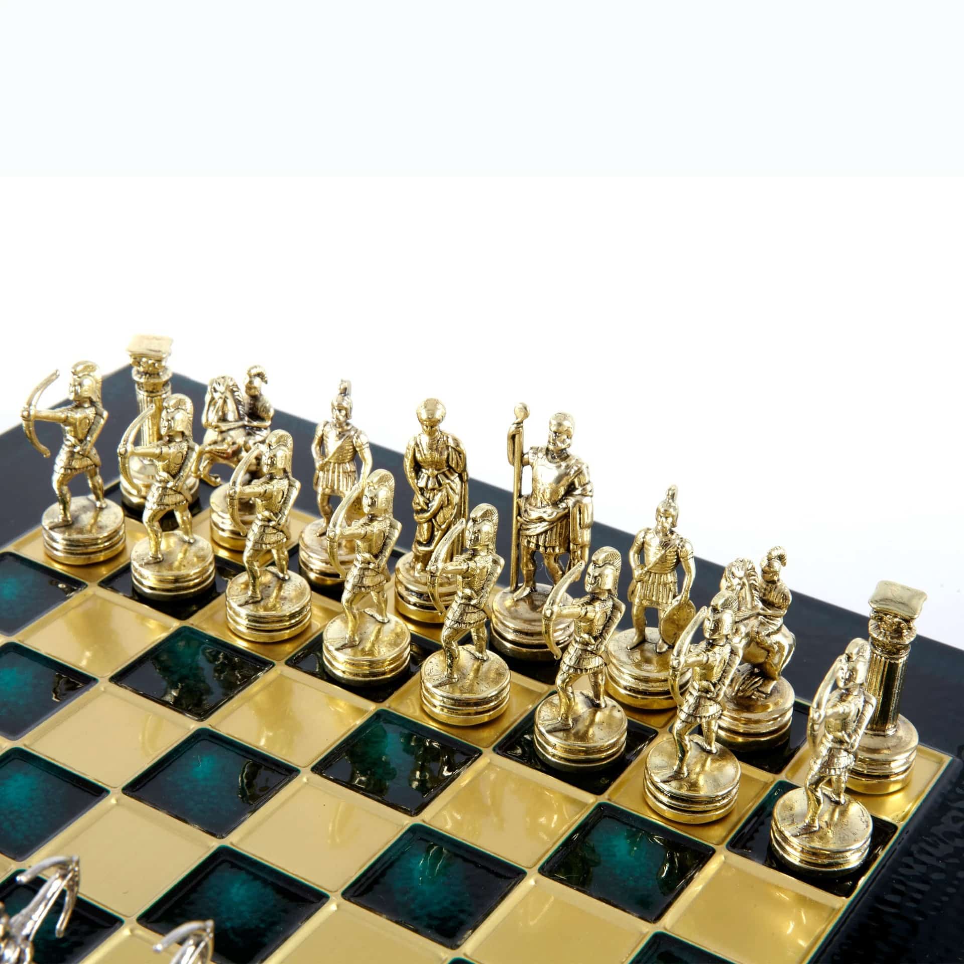 Petit Ensemble de Jeu d'Échecs en Métal Argenté et Or Archers - Coffret en Bois Stratifié avec Échiquier en Métal - Image 5