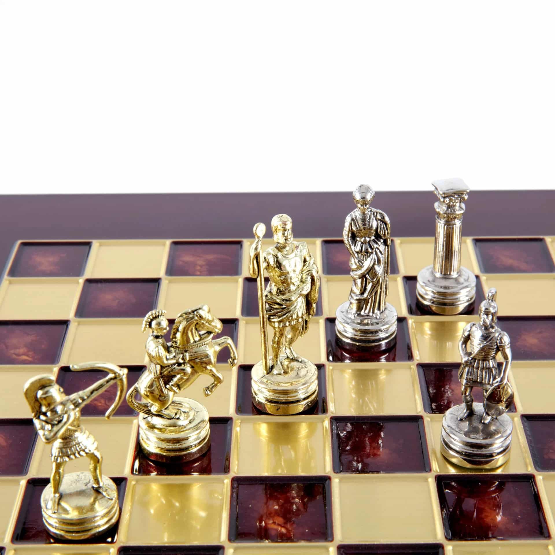 Petit Ensemble de Jeu d'Échecs en Métal Argenté et Or Archers - Coffret en Bois Stratifié avec Échiquier en Métal - Image 15
