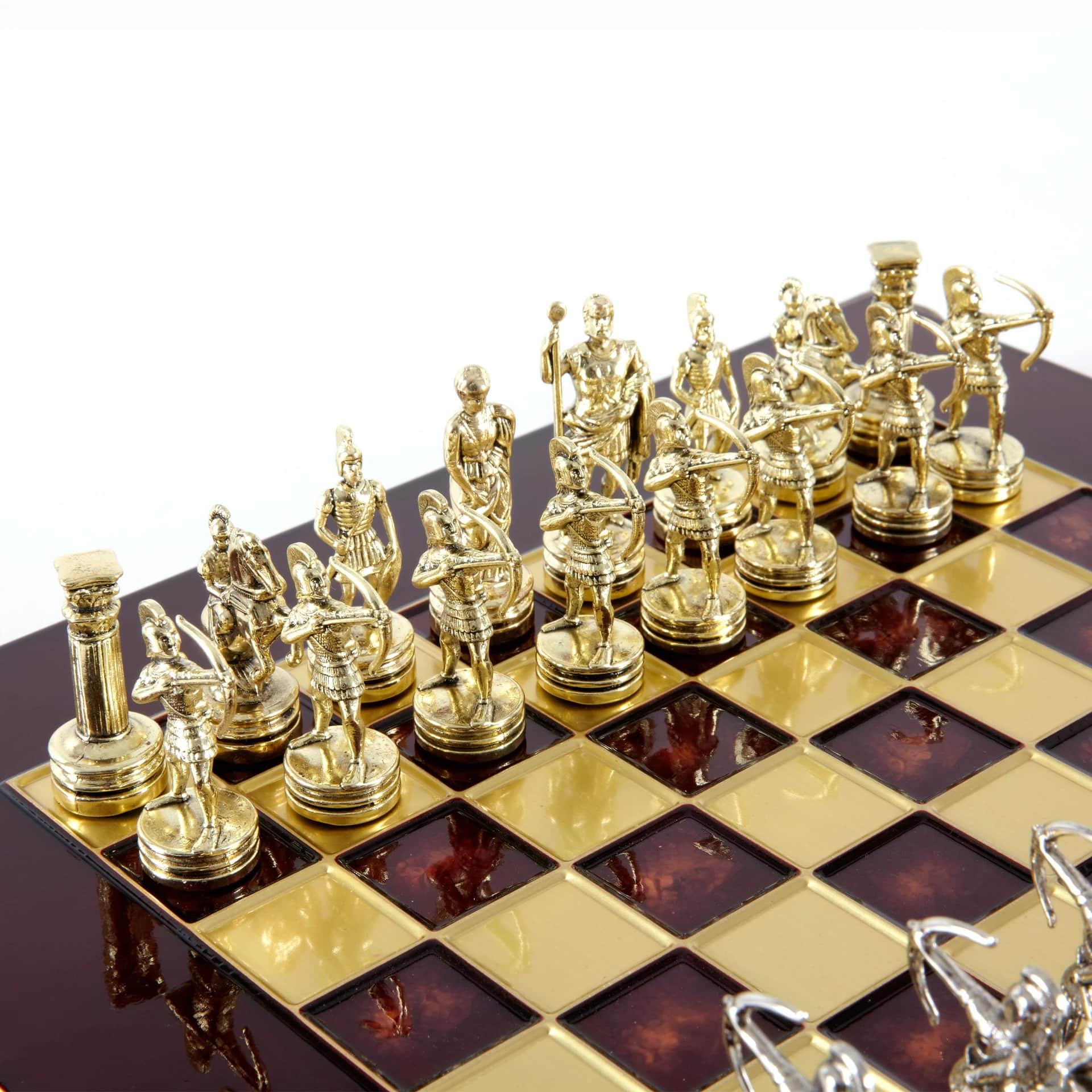 Petit Ensemble de Jeu d'Échecs en Métal Argenté et Or Archers - Coffret en Bois Stratifié avec Échiquier en Métal - Image 14