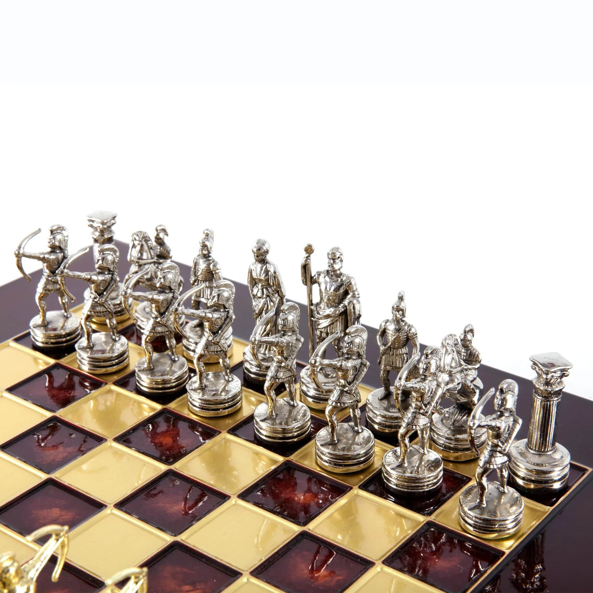 Petit Ensemble de Jeu d'Échecs en Métal Argenté et Or Archers - Coffret en Bois Stratifié avec Échiquier en Métal - Image 16