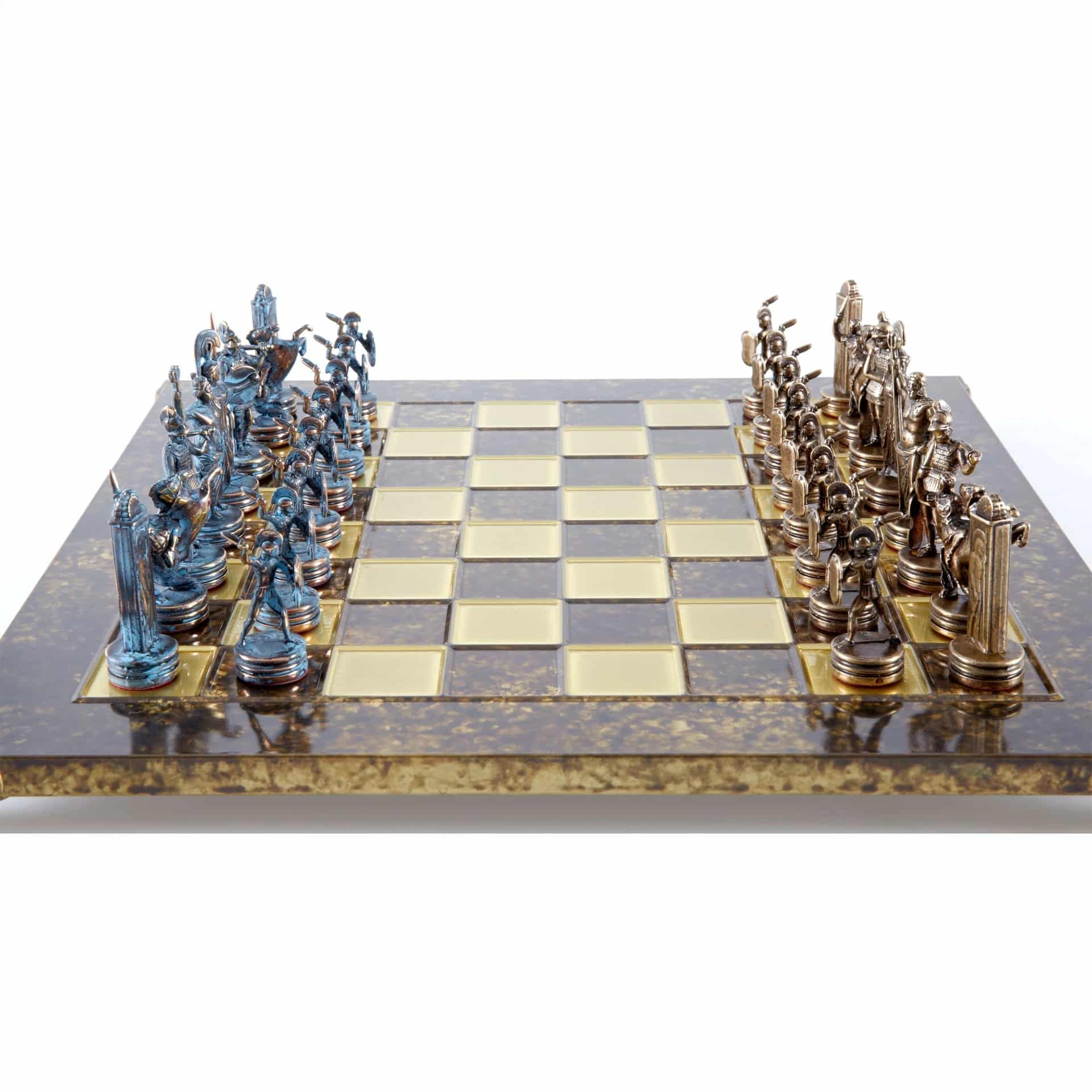 Ensemble d'Échecs Mythologie Grecque en Métal – Pièces Bronze et Bleu avec Échiquier en Métal - Image 2
