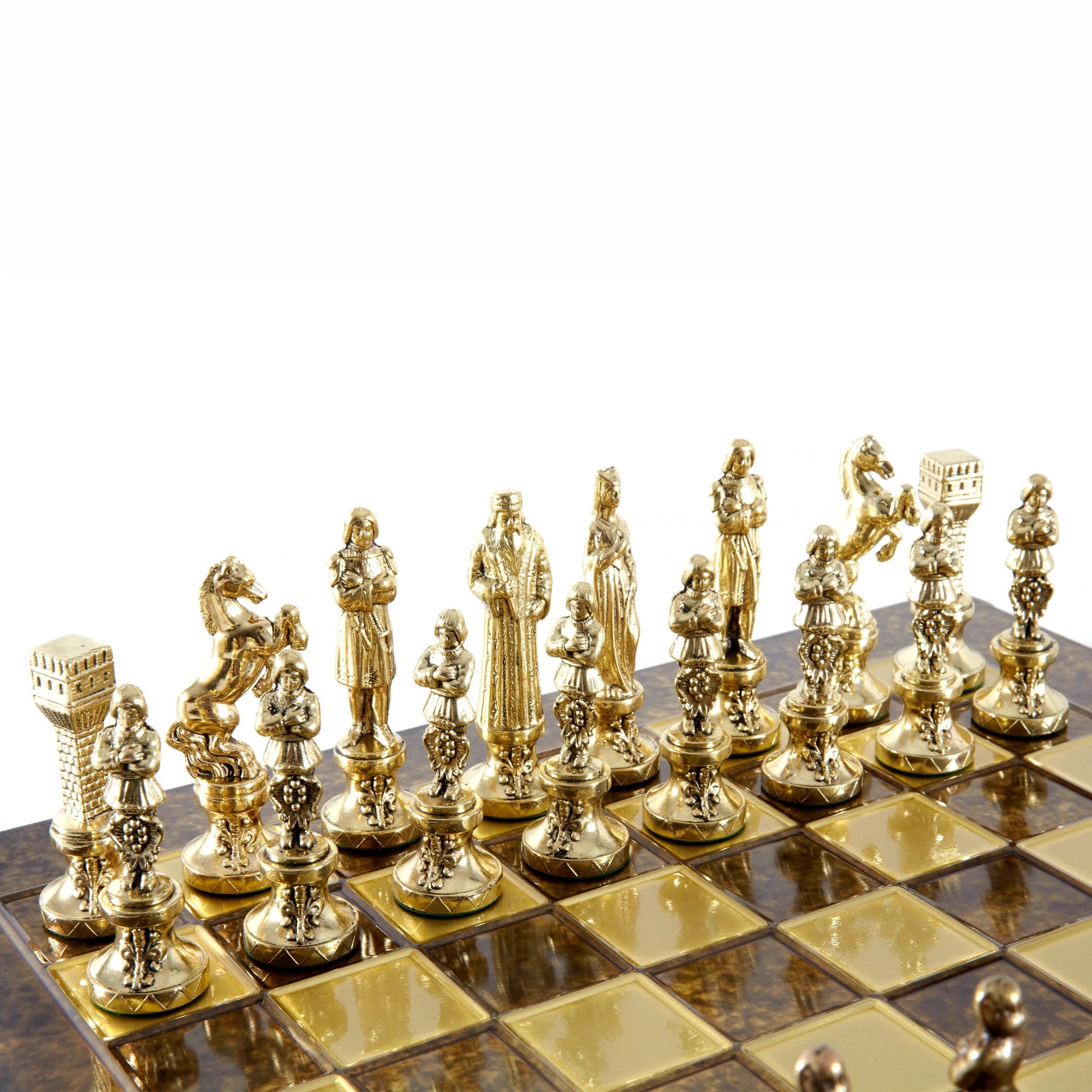 Jeu d'échecs Renaissance - Échiquier et Pièces d'Echecs en Metal Or et Bronze - Image 5