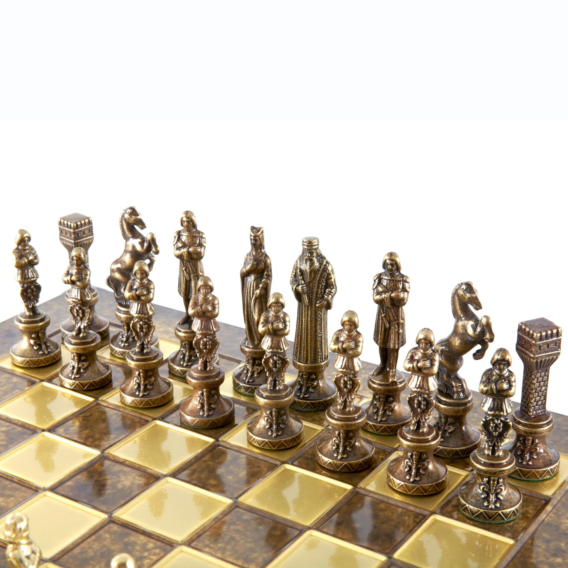 Jeu d'échecs Renaissance - Échiquier et Pièces d'Echecs en Metal Or et Bronze - Image 4