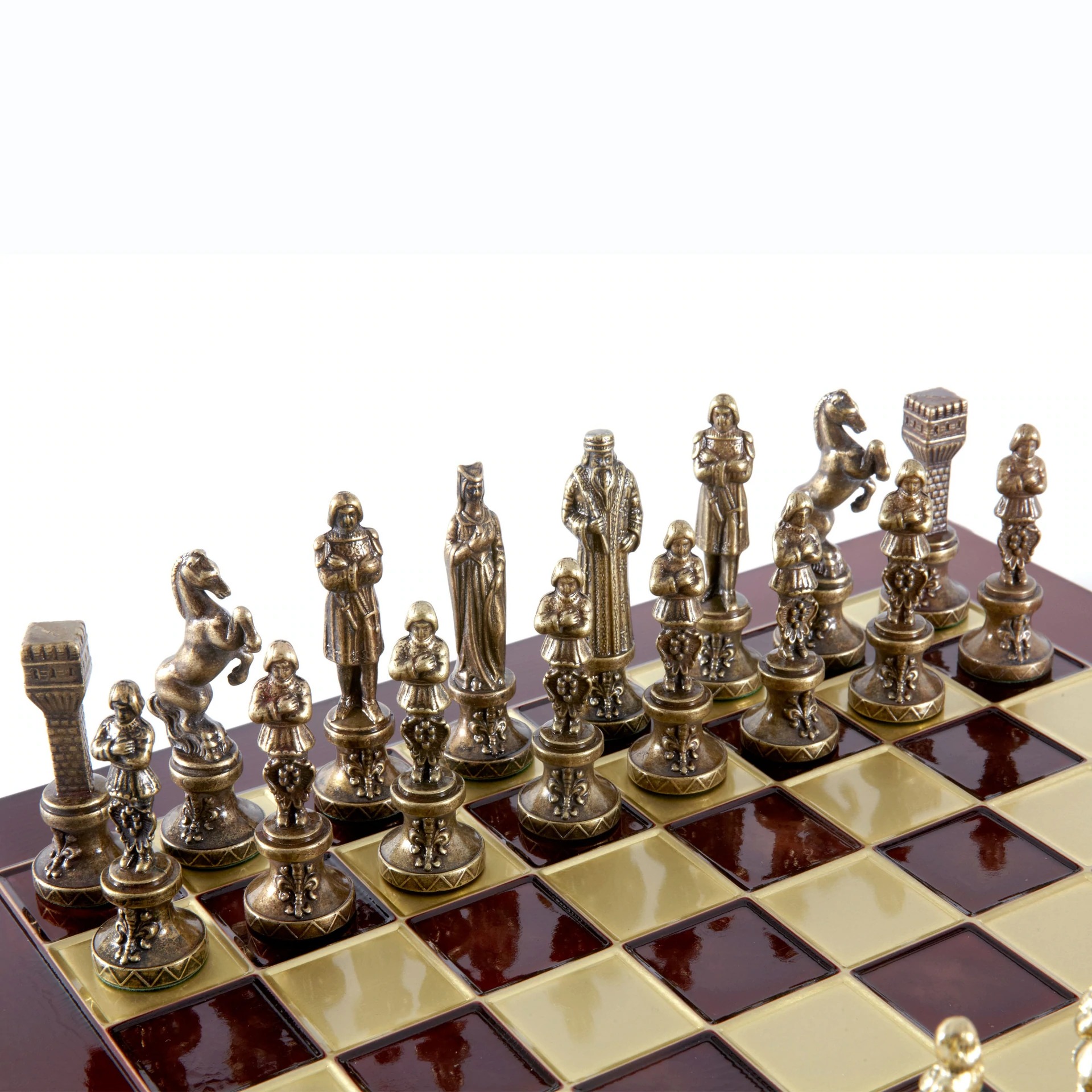 Jeu d'échecs Renaissance - Échiquier et Pièces d'Echecs en Metal Or et Bronze - Image 10