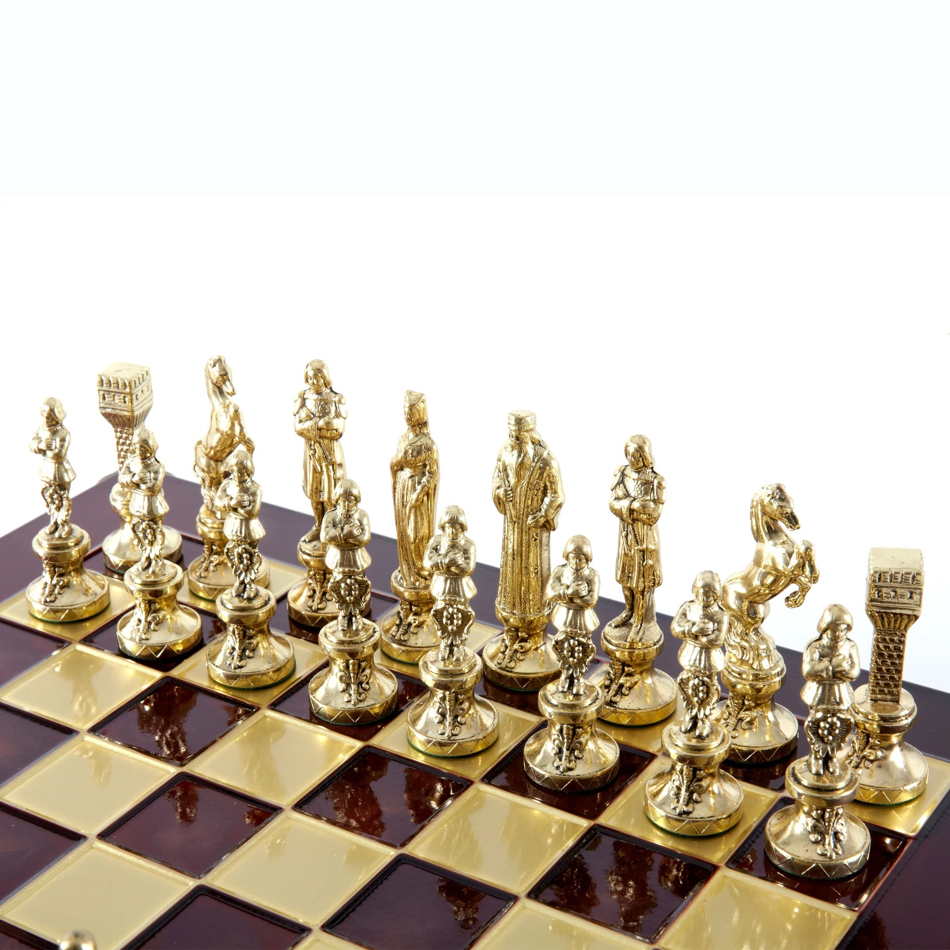 Jeu d'échecs Renaissance - Échiquier et Pièces d'Echecs en Metal Or et Bronze - Image 9
