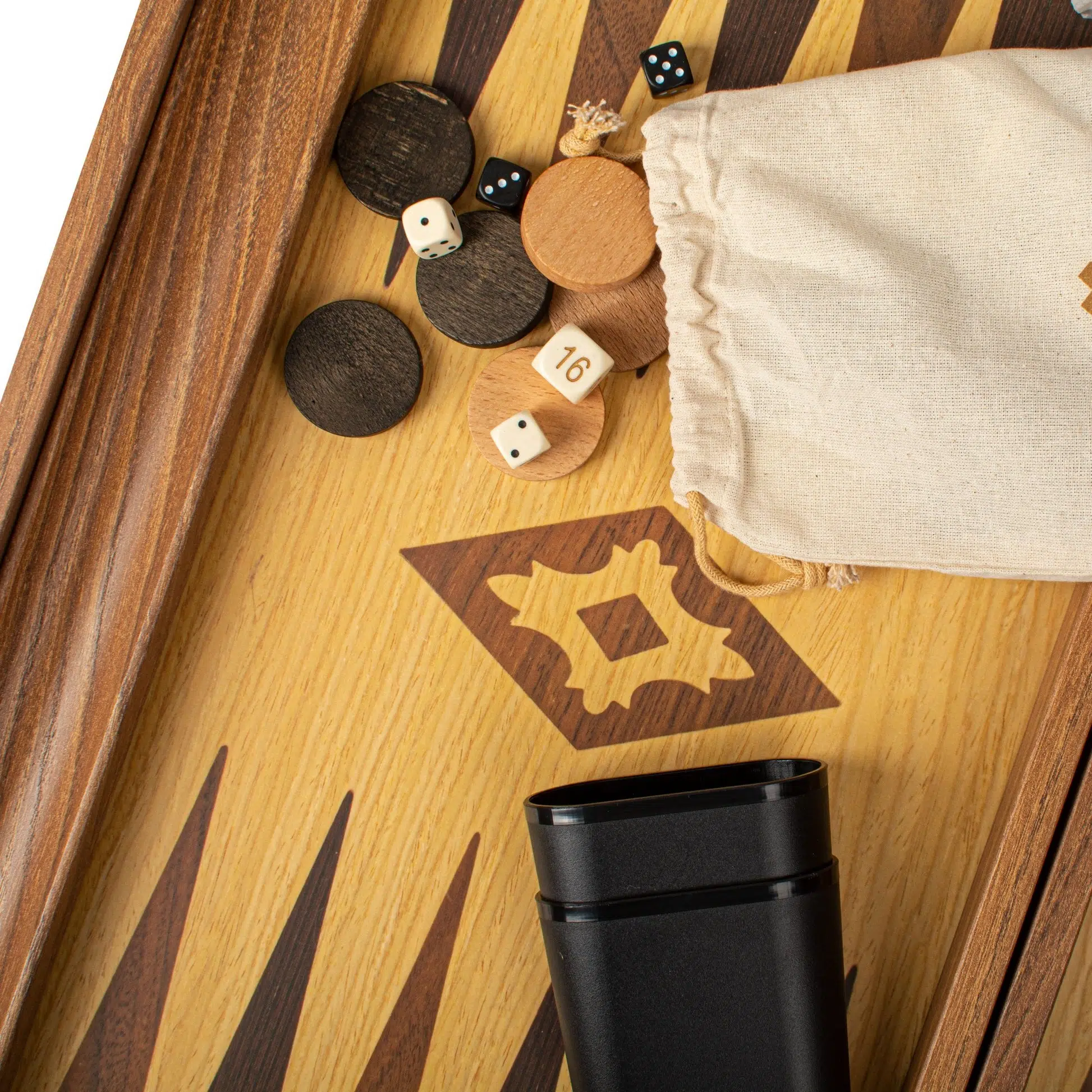 Backgammon Réplique Bois Chêne-Noyer avec Racks Latéraux