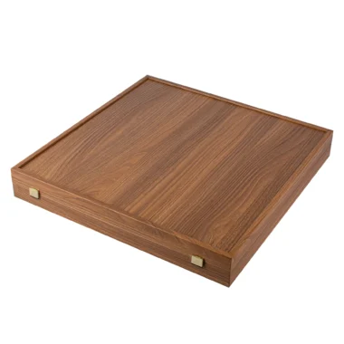 Coffret de rangement en loupe de noyer et bois de chêne, vue fermée en angle