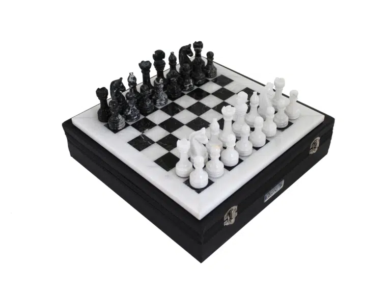 Petit Jeu d'Echecs en Marbre Blanc et Noir 30 x 30 cm