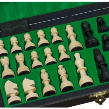 Jeu d’Echecs Magnétique en Bois Noir 28x28 cm – Pliable et Idéal pour les Voyages