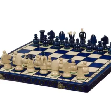 Grand Jeu d’Echecs en Bois Bleu – Échiquier 44 cm pour Amateurs et Famille