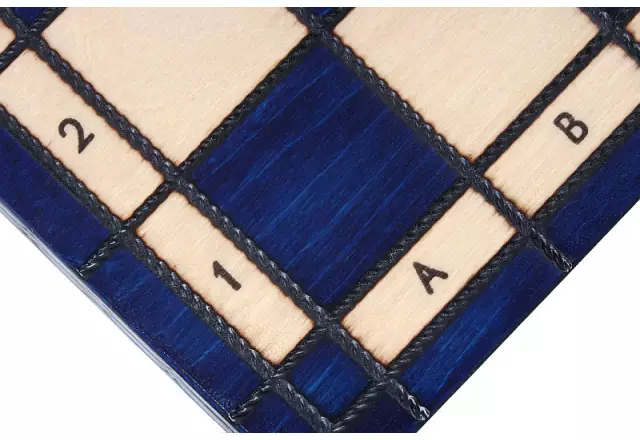 Jeu d'Echecs Pliable en Bois Bleu et Ivoire avec Rangement 34 x 34 cm