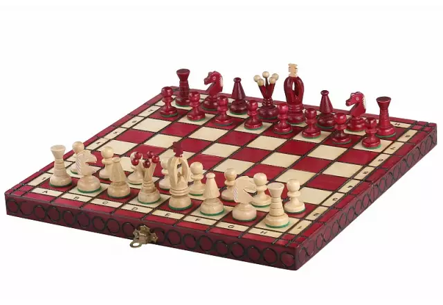 Échiquier Pliable en Bois Rouge et Ivoire avec Rangement - 35 x 35 cm