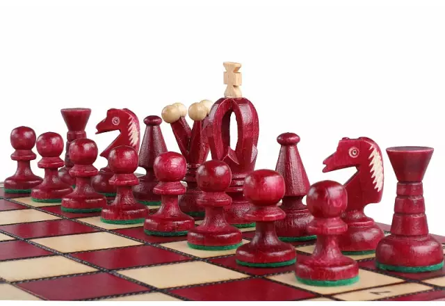 Échiquier Pliable en Bois Rouge et Ivoire avec Rangement - 35 x 35 cm