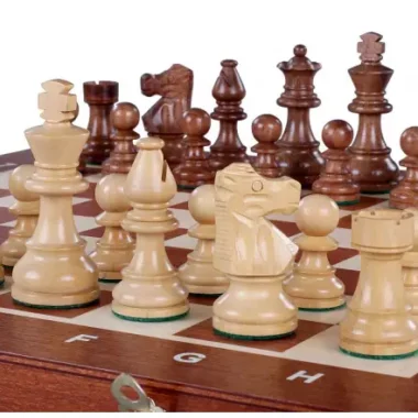 Jeu d’Echecs de Tournoi French Staunton Gold n°5 – Pièces en Bois et Echiquier Marqueté