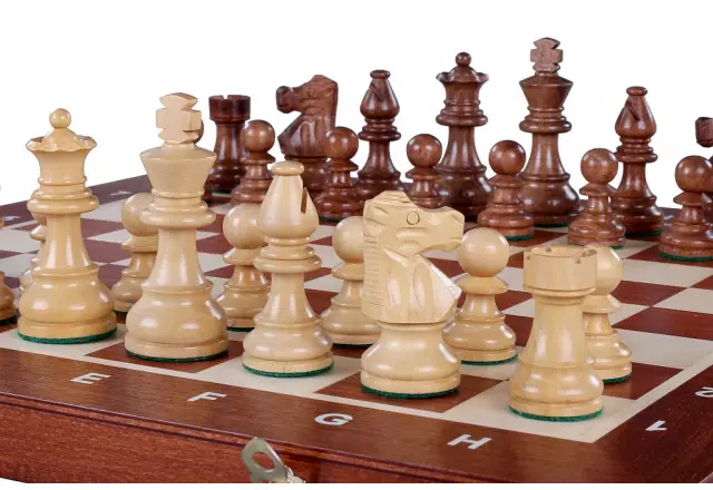 Jeu d’Echecs de Tournoi French Staunton Gold n°5 – Pièces en Bois et Echiquier Marqueté