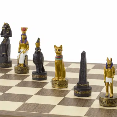 Jeu d’Echecs Égypte Ancienne – Échiquier en Bois et Pièces Peintes à la Main