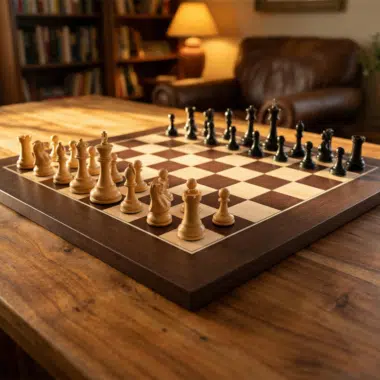 Jeu d'Échecs Miniature Luxe Couronnement bien présenté avec sa boîte et accessoires sur Le Palais Des Echecs