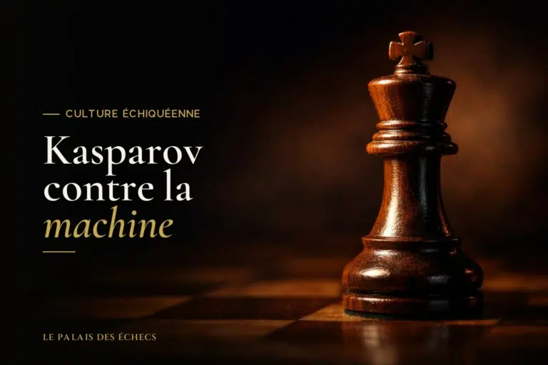 Roi d'échecs en bois isolé, à moitié dans une lumière dorée, à moitié dans une ombre bleutée, symbole du duel entre l'homme et la machine